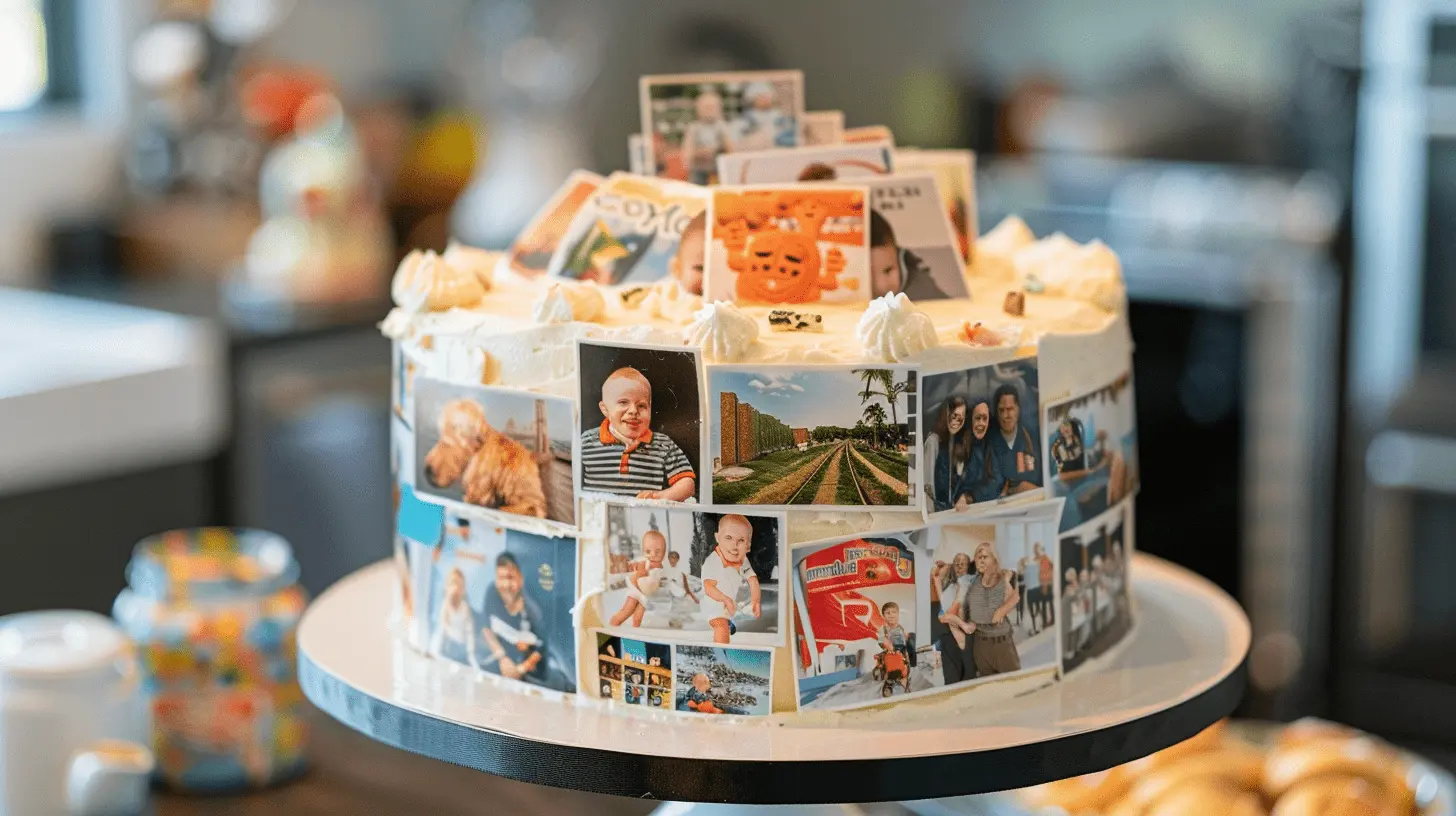 Photo Collage Cake: Vanilla sponge with buttercream, decorated with edible images of the retiree's career highlights.