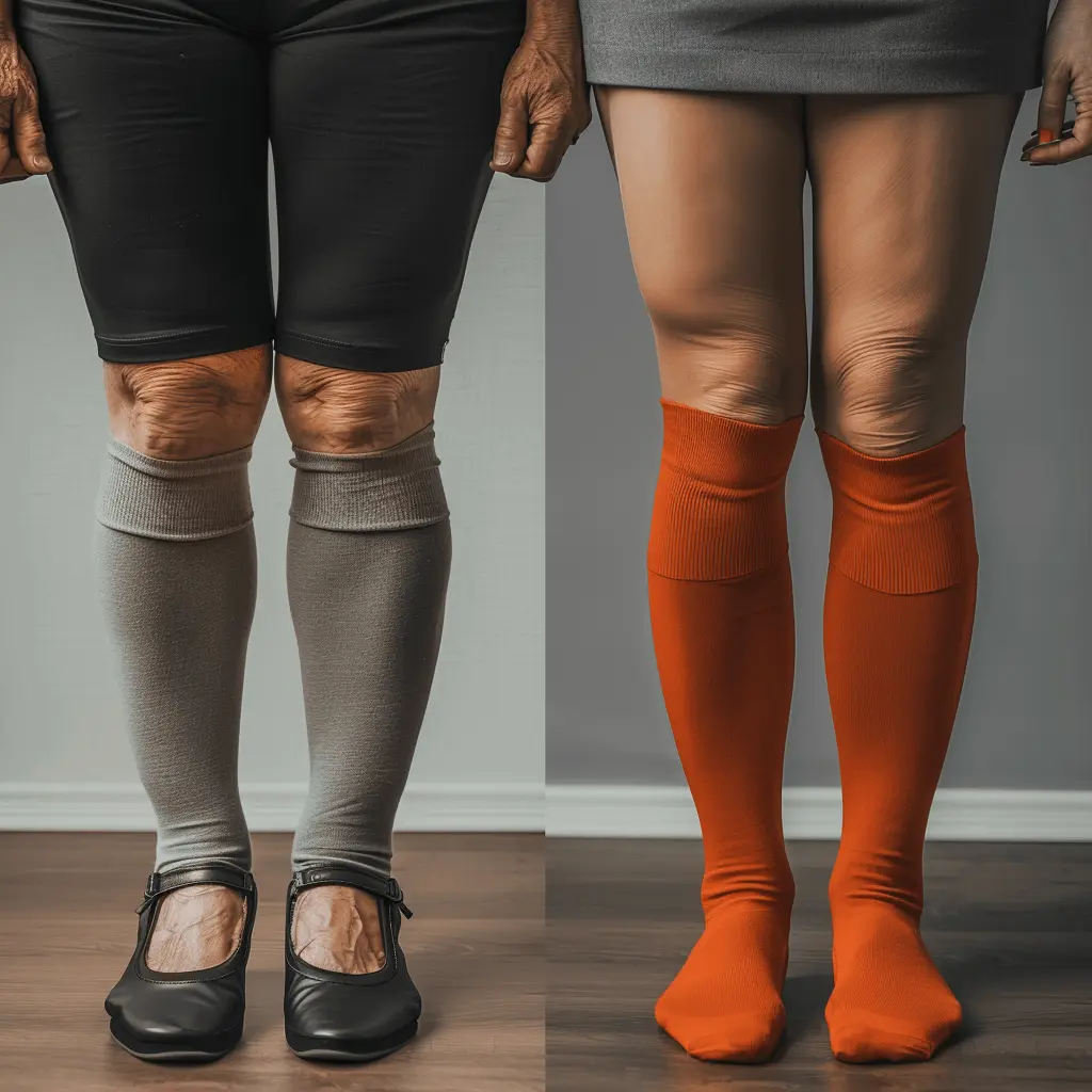 Before and after compression socks effect