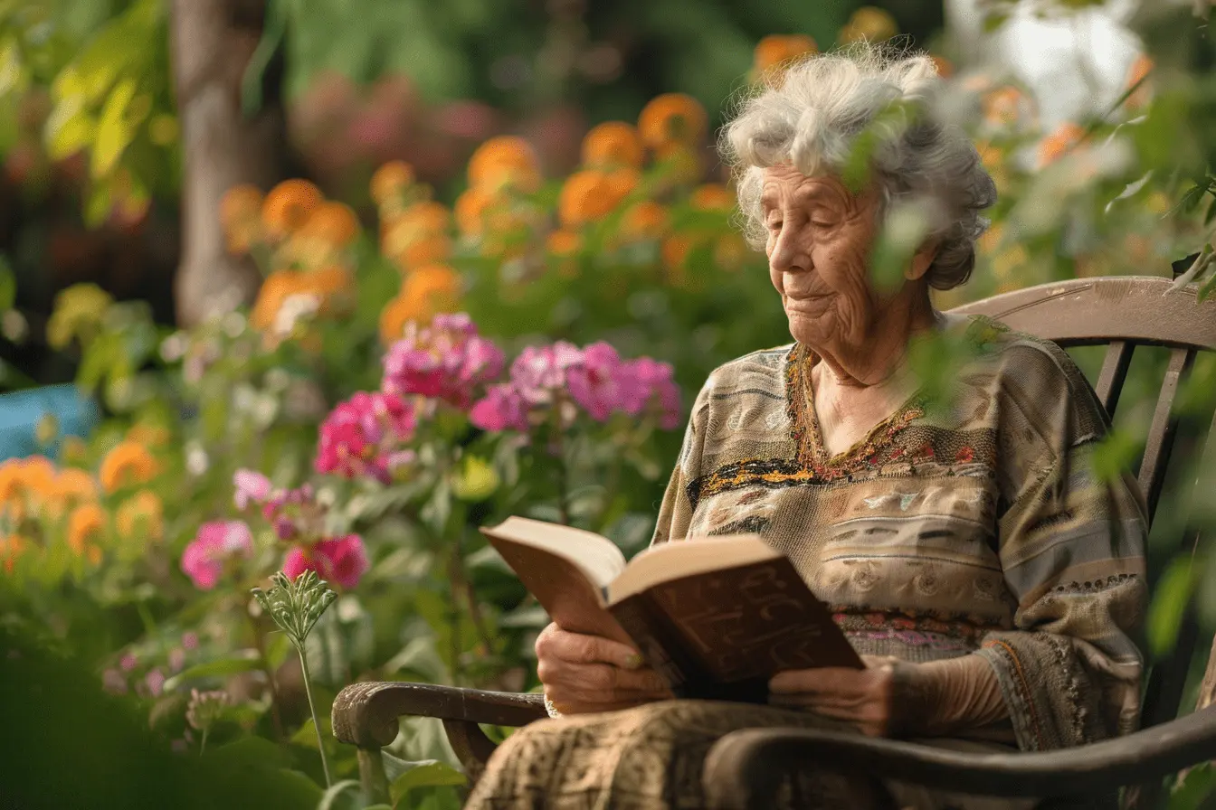 An_elderly_person_sitting_on_a_bench_in_a_beautiful_garden Classic Senior Picture Ideas 2