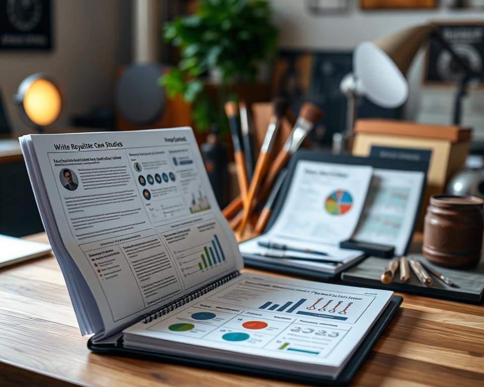 A meticulously curated collection of creative royalties case studies, showcasing the diverse experiences and insights of industry experts. In the foreground, a well-organized binder displays detailed profiles, infographics, and data visualizations, illuminating the complexities and nuances of unlocking royalty income through artistic endeavors. The middle ground features a tasteful arrangement of artistic tools, referencing the hands-on, creative nature of the subject matter. The background is a warm, inviting workspace, with soft lighting and a sense of quiet contemplation, evoking the thoughtful and analytical approach required to navigate the world of creative royalties. The overall mood is one of professionalism, expertise, and a deep understanding of the topic at hand.