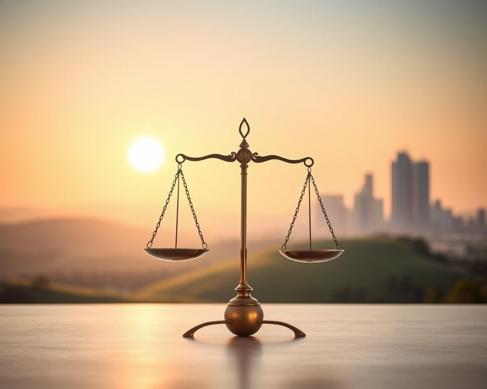 A serene and minimalist scene depicting the key elements of retirement portfolio strategies. In the foreground, a meticulously balanced scale symbolizes the delicate balance between income-centric and total return approaches. The midground features a tranquil landscape of rolling hills, with a warm sun casting a soft glow. In the background, a modern city skyline represents the financial markets and opportunities for growth. The lighting is natural, with a soft, diffused quality, and the camera angle is slightly elevated to convey a sense of contemplation and overview. The overall mood is one of thoughtful equilibrium, inviting the viewer to consider the nuances of navigating retirement income strategies.