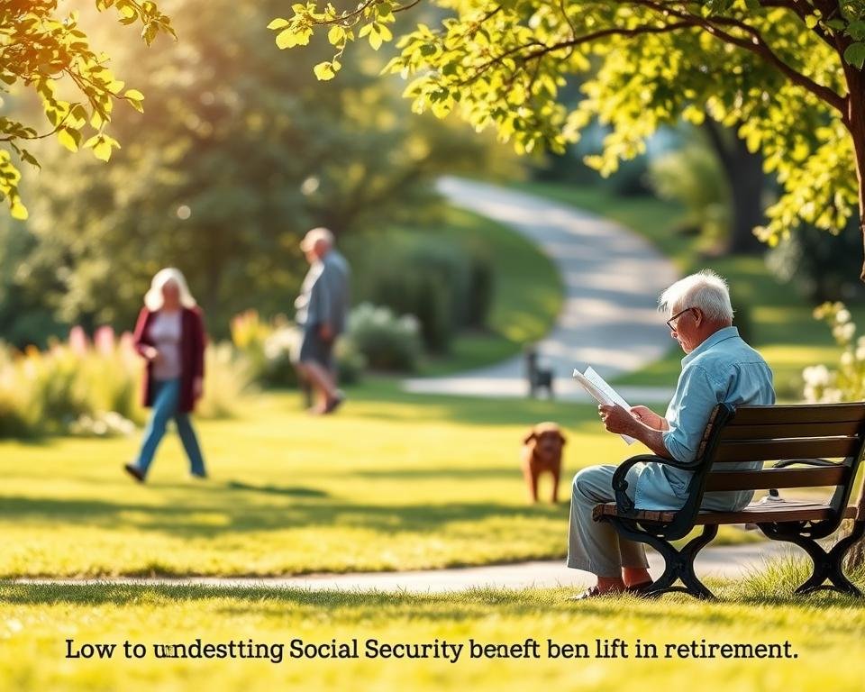 A serene, sun-dappled scene of elderly individuals contemplating their financial future. In the foreground, a senior couple sits on a park bench, intently studying retirement planning documents. Mid-ground, a retiree walks their dog along a winding path, lost in thought. In the background, a lush, verdant landscape with blooming flowers, hinting at the idyllic retirement lifestyle. Soft, warm lighting casts a golden glow, creating a contemplative, peaceful atmosphere. The image conveys the importance of thoughtful preparation and the quiet serenity of retirement, aligned with the section on understanding Social Security benefits. A serene, sun-dappled scene of elderly individuals contemplating their financial future. In the foreground, a senior couple sits on a park bench, intently studying retirement planning documents. Mid-ground, a retiree walks their dog along a winding path, lost in thought. In the background, a lush, verdant landscape with blooming flowers, hinting at the idyllic retirement lifestyle. Soft, warm lighting casts a golden glow, creating a contemplative, peaceful atmosphere. The image conveys the importance of thoughtful preparation and the quiet serenity of retirement, aligned with the section on understanding Social Security benefits.