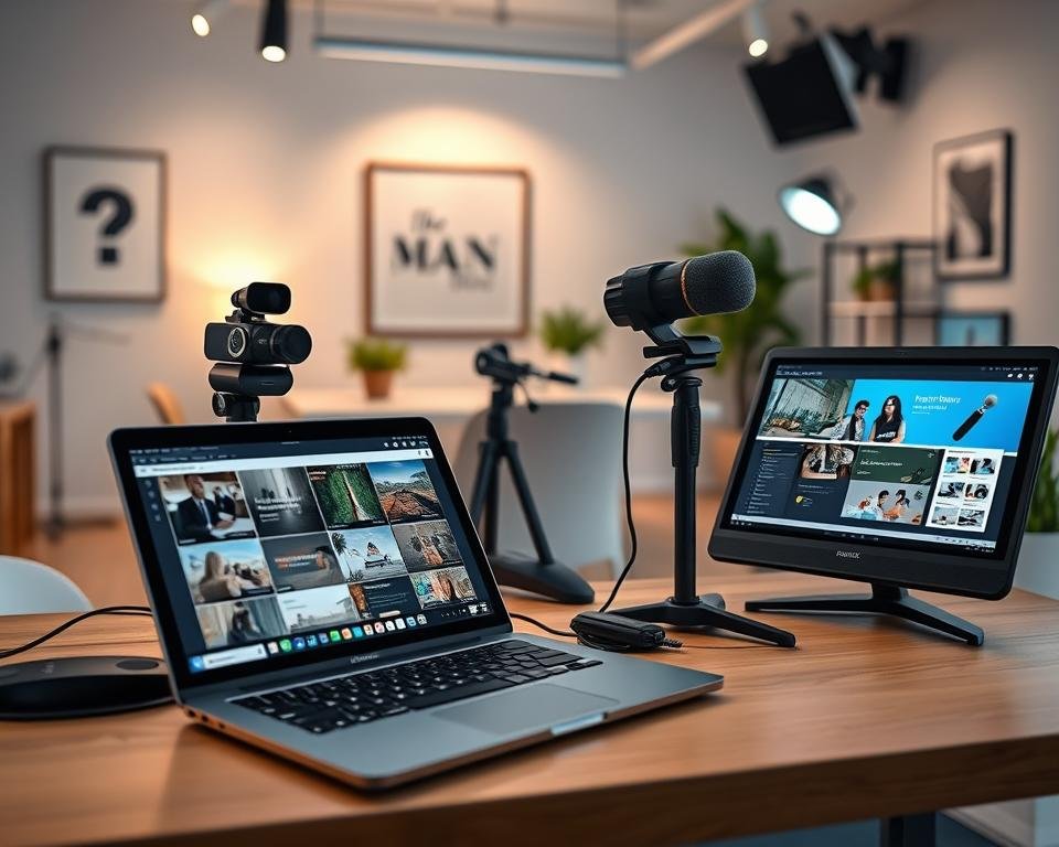 A well-lit digital workspace featuring an array of professional-grade tools for course creators. In the foreground, a sleek laptop and tablet display interactive course materials. In the middle ground, a high-resolution webcam, high-quality microphone, and graphics tablet enable seamless video production and content creation. The background showcases a clean, modern office setting with inspiring decor and strategic mood lighting, creating an atmosphere conducive to creative flow and productivity. The overall scene conveys a sense of technological empowerment and a commitment to delivering an exceptional online learning experience.