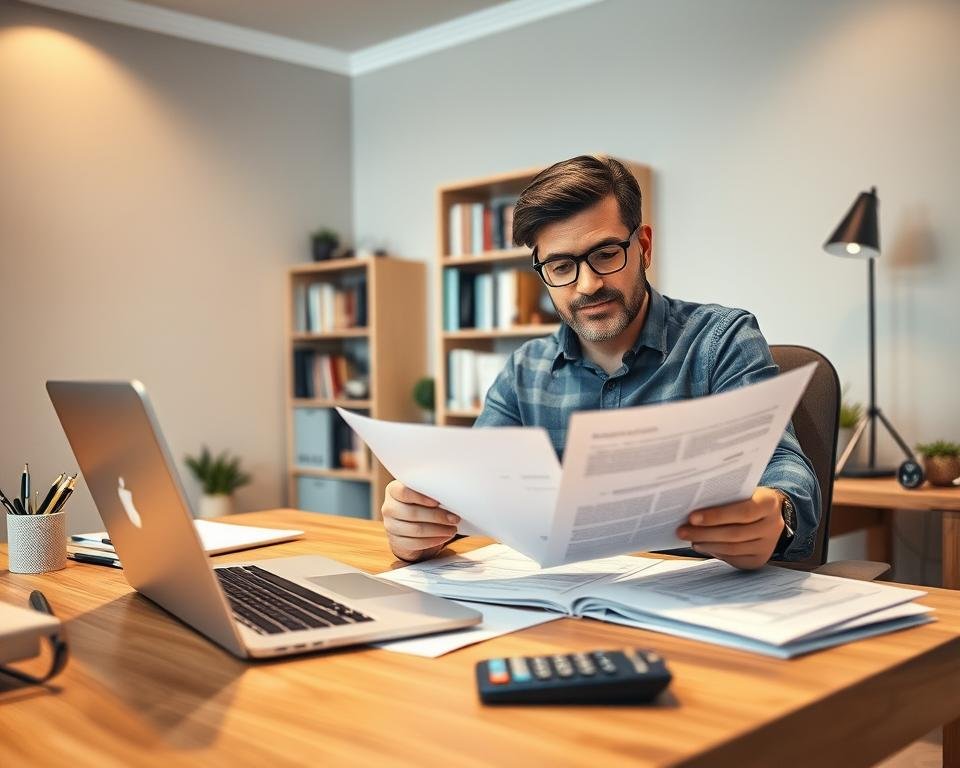 A well-lit home office, a self-employed individual reviewing financial documents related to social security benefits options. The foreground features a wooden desk with a laptop, papers, and a calculator. The middle ground showcases a bookshelf filled with relevant resources. The background depicts a calming, neutral-toned wall with warm indirect lighting, creating a sense of professionalism and thoughtfulness. The scene conveys a mood of careful consideration and diligent financial planning, reflecting the topic of understanding self-employment and social security benefits. A well-lit home office, a self-employed individual reviewing financial documents related to social security benefits options. The foreground features a wooden desk with a laptop, papers, and a calculator. The middle ground showcases a bookshelf filled with relevant resources. The background depicts a calming, neutral-toned wall with warm indirect lighting, creating a sense of professionalism and thoughtfulness. The scene conveys a mood of careful consideration and diligent financial planning, reflecting the topic of understanding self-employment and social security benefits.