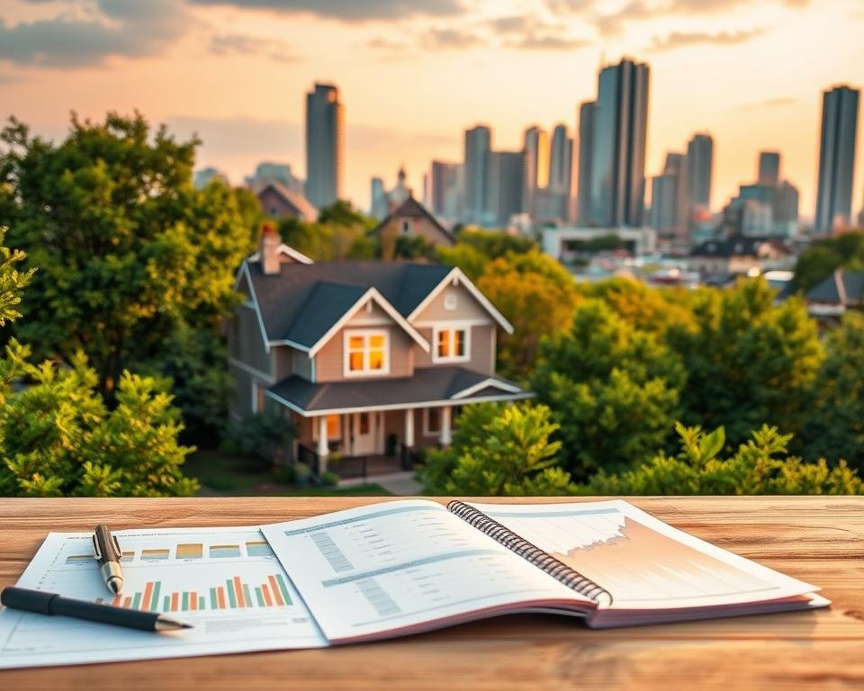 A serene and inviting tableau showcasing the benefits of diversifying a retirement portfolio with real estate. In the foreground, a cozy townhouse nestled amidst lush greenery, illuminated by warm, golden lighting. The middle ground features a neatly organized investment portfolio, symbolizing the balance between traditional and real estate assets. In the background, a cityscape with towering skyscrapers, conveying the stability and growth potential of a diversified retirement strategy. The composition is captured through a wide-angle lens, creating a sense of depth and emphasizing the harmonious integration of the various elements. The overall mood is one of financial security, comfort, and a well-planned future. A serene and inviting tableau showcasing the benefits of diversifying a retirement portfolio with real estate. In the foreground, a cozy townhouse nestled amidst lush greenery, illuminated by warm, golden lighting. The middle ground features a neatly organized investment portfolio, symbolizing the balance between traditional and real estate assets. In the background, a cityscape with towering skyscrapers, conveying the stability and growth potential of a diversified retirement strategy. The composition is captured through a wide-angle lens, creating a sense of depth and emphasizing the harmonious integration of the various elements. The overall mood is one of financial security, comfort, and a well-planned future.