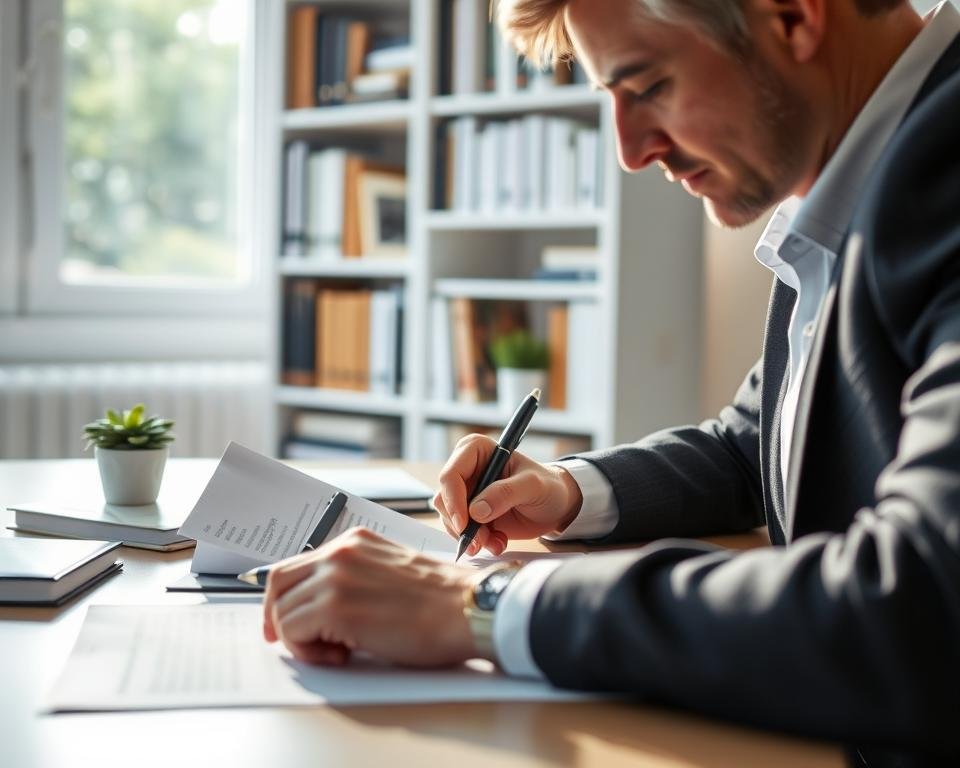 A step-by-step process unfolding before a serene backdrop. In the foreground, a person carefully drafting a legal document, their expression thoughtful. Behind them, an organized desk with a pen, paper, and a small plant - signifying the importance of this life-defining task. The lighting is soft and natural, creating a contemplative atmosphere. In the middle ground, a bookshelf filled with reference materials, guiding the individual through this vital process. The background fades into a tranquil scene, perhaps a window overlooking a peaceful garden, emphasizing the gravity and personal nature of creating a living will. Angles and composition convey a sense of focus, clarity, and the weight of this decision. A step-by-step process unfolding before a serene backdrop. In the foreground, a person carefully drafting a legal document, their expression thoughtful. Behind them, an organized desk with a pen, paper, and a small plant - signifying the importance of this life-defining task. The lighting is soft and natural, creating a contemplative atmosphere. In the middle ground, a bookshelf filled with reference materials, guiding the individual through this vital process. The background fades into a tranquil scene, perhaps a window overlooking a peaceful garden, emphasizing the gravity and personal nature of creating a living will. Angles and composition convey a sense of focus, clarity, and the weight of this decision.